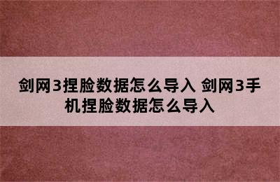 剑网3捏脸数据怎么导入 剑网3手机捏脸数据怎么导入